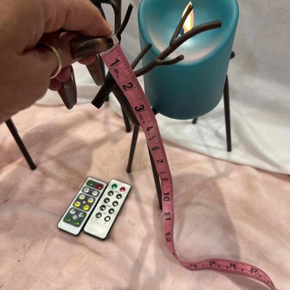 2 Reindeer Candle Holders Standing‎ Iron Metal with flames less remote candles